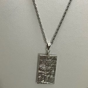 Natural Muonionalusta Meteorite FreeSize Rectangular Silver Pendant 925 Unisex